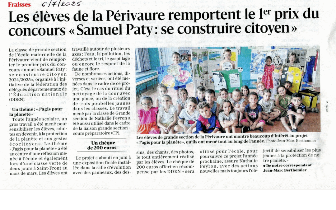 Prix « Samuel Paty, se construire citoyen » à l’école maternelle Périvaure de Fraisses